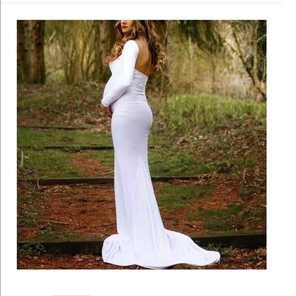 Maternity Pure White Long Sleeve Gown